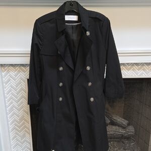 Tahari Black Double-Breasted Trench Coat Size M